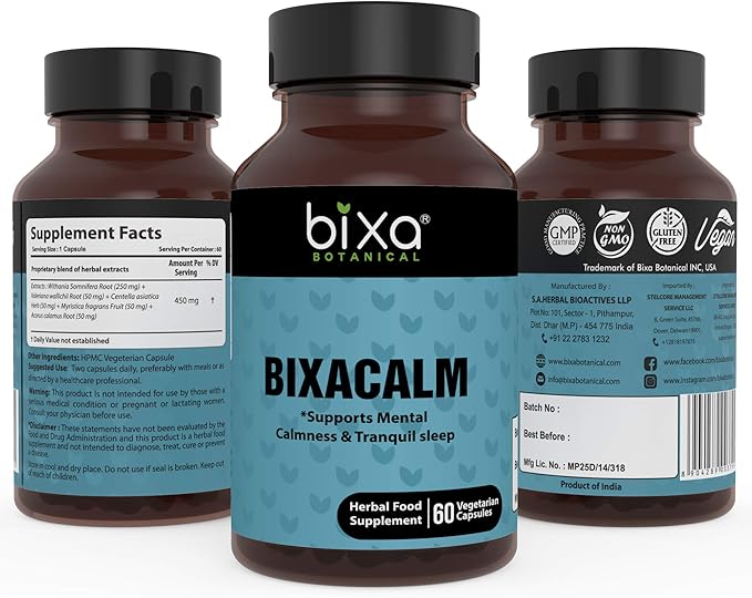 bixa BOTANICAL Bixacalm Capsules,60 Veg Capsules (450 mg) Ashwagandha Extract & Valerian Extract for Sleep