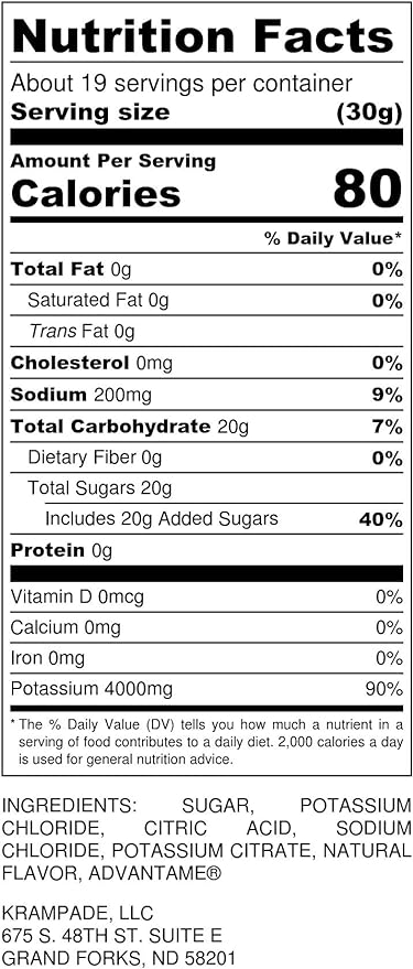 Electrolytes Powder Potassium Supplement - 4000 mg K+, 4X More Than Coconut Water | Instant Cramp Relief | Hydration Powder