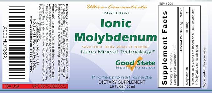 Good State Liquid Ionic Molybdenum Ultra Concentrate (10 drops equals 100 mcg - 100 servings per bottle)