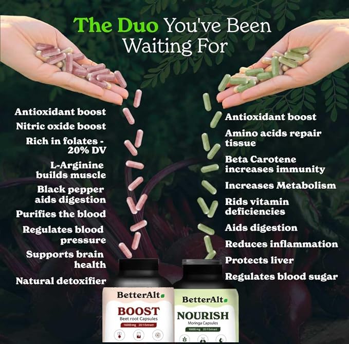 Beetroot Capsules & Moringa Capsules Bundle (240 Capsules)| Rich in Antioxidant & Vitamins| Non GMO & Vegan