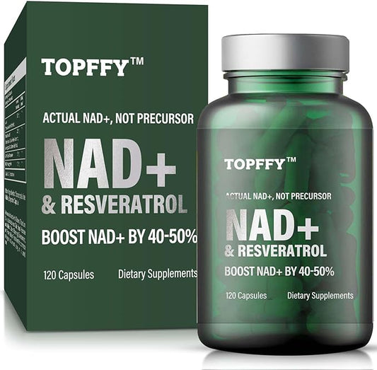 Topffy NAD+ & Resveratrol Supplement, NAD+ Boosting Supplement for Max Absorption for Support Cellular Energy, Aging Defense, 120 Softgels