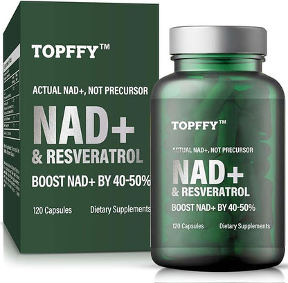 Topffy NAD+ Supplement, NAD+&Resveratrol Supplement for Max Absorption for Support Cellular Energy, Aging Defense, 120 Softgels