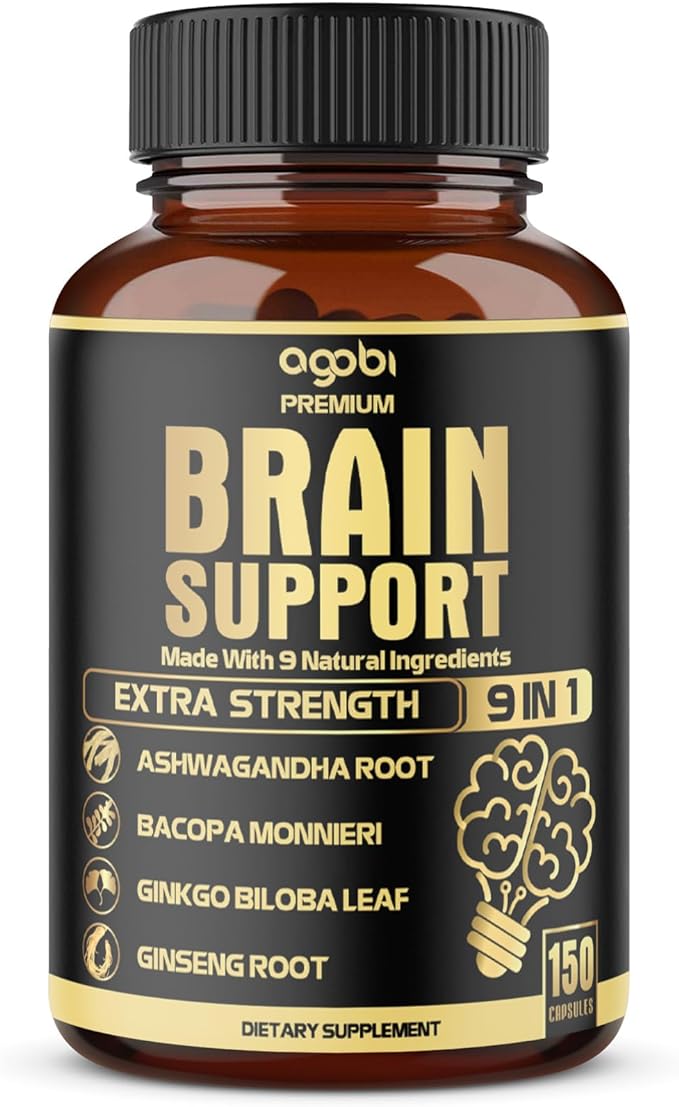 9in1 Brain Support Supplement 5750 Mg - Blended With Ashwagandha, Panax Ginseng, Gotu Kola, Ginkgo Biloba, Black Pepper & More - Accuracy, Focus, Memory & Energy Booster - 150 Capsules For 5 Months