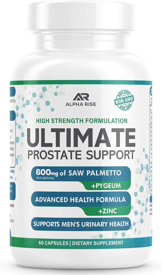 Best Over-the-Counter Prostate Support Health Supplement for Men - 600 mg Saw Palmetto 300mg Pygeum - 16 Herbs + Zinc - Relief from Enlarged Prostate & Stop Frequent Urination - 60 Capsules