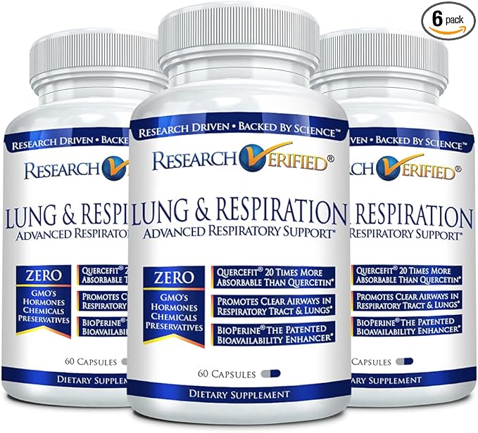 Research Verified Lung and Respiration - Seasonal Allergy and Sinus Support - Vitamin A, C & D, Quercetin, Nettle Leaf Extract - 180 Capsules - Made in The USA