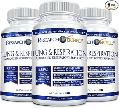 Research Verified Lung and Respiration - Seasonal Allergy and Sinus Support - Vitamin A, C & D, Quercetin, Nettle Leaf Extract - 180 Capsules - Made in The USA