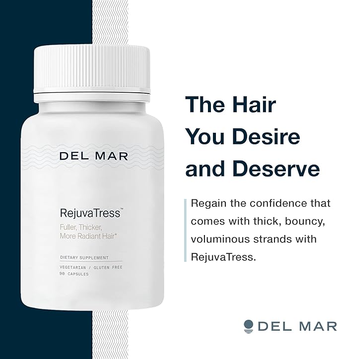 Del Mar Labs RejuvaTress - Hair Growth for Women 90 Vegetarian Capsules with Biotin, Green Tea, Zinc, Saw Palmetto Helps Prevent Loss Supports Fuller, Thicker