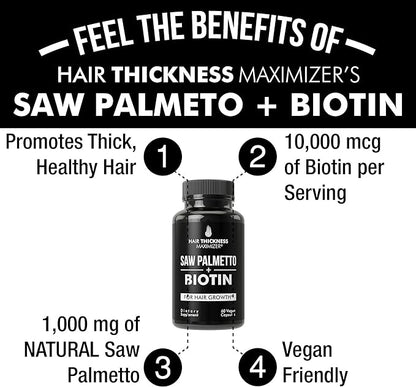 Saw Palmetto + Biotin Advanced 2-in-1 Combo for Hair Growth. Vegan Capsules Supplement with Natural Saw Palmetto Extract + 10000mcg Biotin. Hair Loss and Regrowth Pills for Men and Women. DHT Blocker