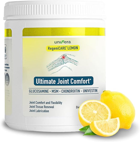 Univera RegeniCARE Canister, Glucosamine, Chondroitin, MSM, Univestin, Restores Cartilage, Supports Joint Comfort + Mobility + Flexibility, 30-Day Supply (Lemon Flavor)