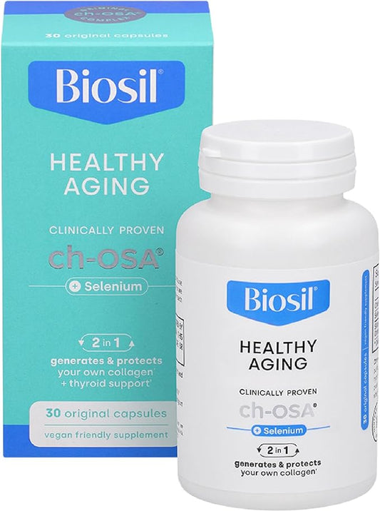 Biosil Healthy Aging - 30 Capsules - Beauty, Vitality & Thyroid Support - with Patented ch-OSA & Selenium - 30 Servings