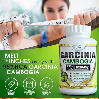 Pure Garcinia Cambogia 95% HCA - Extract Slim Maximum Strength Formula to Reduce Appetite & Lose Weight Faster Than Ever Plus Garcinia Cambogia Weight Loss E-Book (90 Count)