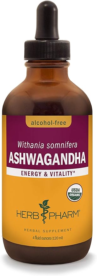 Herb Pharm Certified Organic Ashwagandha Extract Drops for Traditional Support for Energy and Vitality, Alcohol-Free Glycerite, 4 Oz