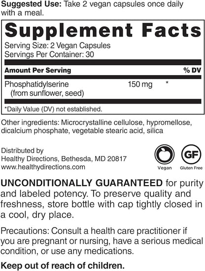 Healthy Directions Phosphatidylserine Supplement—150 mg/Serving, 60 Vegan Capsules for Cognitive Health, Brain Function, and Healthy Memory (30-Day Supply)