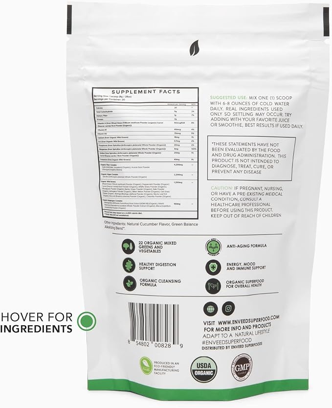 WILD GREENS | Organic Powder — Spirulina, Chlorella, Ashwagandha, Maca Root & Reishi Mushroom | Enjoy a Healthy, 100% Natural Diet with The Added Boost of Adaptogens — 20 Servings