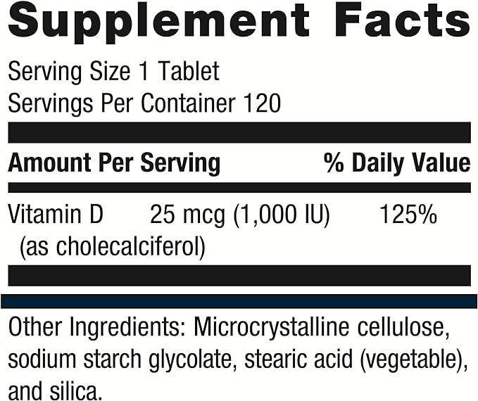 Metagenics D3 1000 - Vitamin D Supplement - Bone Density & Immune Support* - Tooth Integrity* - Non-GMO & Gluten Free - 120 Tablets