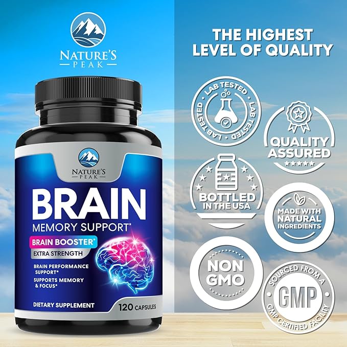 Brain Supplement for Memory and Focus, Nootropic Support for Concentration, Clarity, Energy, Brain Health with Bacopa, Cognitive Vitamins, Phosphatidylserine, DMAE, Brain Booster - 120 Capsules