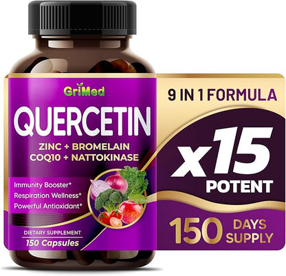 Quercetin 19,800mg - X15 Power with Zinc, Bromelain, CoQ10 + Nattokinase -Immunity Booster, Powerful Antioxidant - Made in USA (150 Count (Pack of 1))