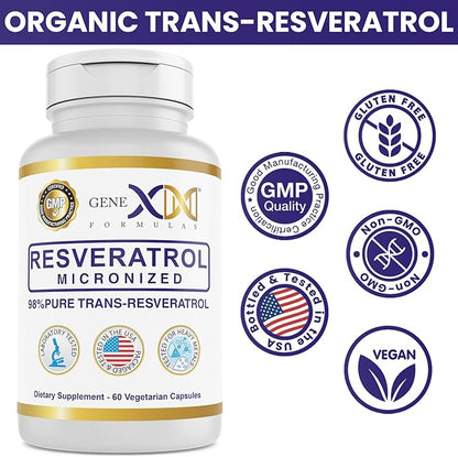 GENEX 98% Pure Trans-Resveratrol with BioPerine for Absorption (60 Capsules) Micronized, Lab-Tested, Fully Stabilized Resveratrol 600mg - Non-GMO, Gluten Free, Vegetarian