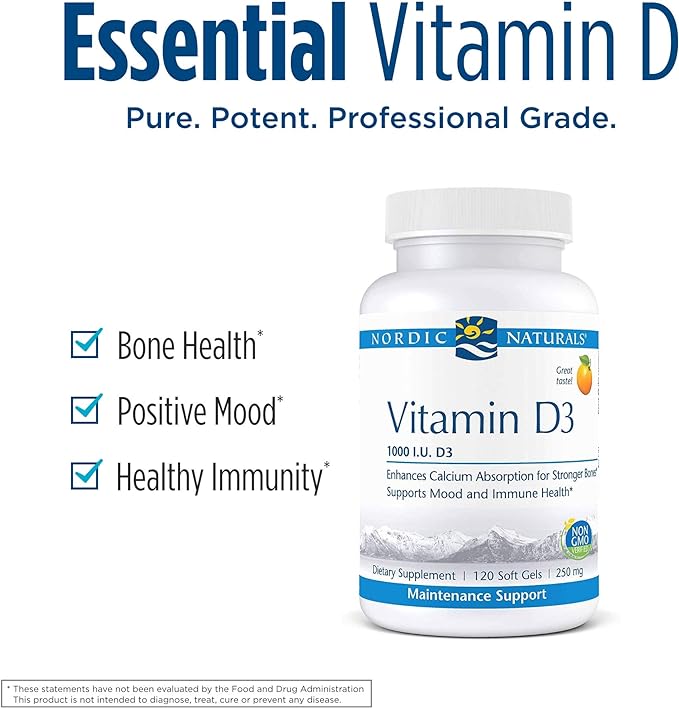 Nordic Naturals Pro Vitamin D3 1000, Orange - 120 Mini Soft Gels - 1000 IU Vitamin D3 - Supports Healthy Bones, Mood & Immune System Function - Non-GMO - 120 Servings