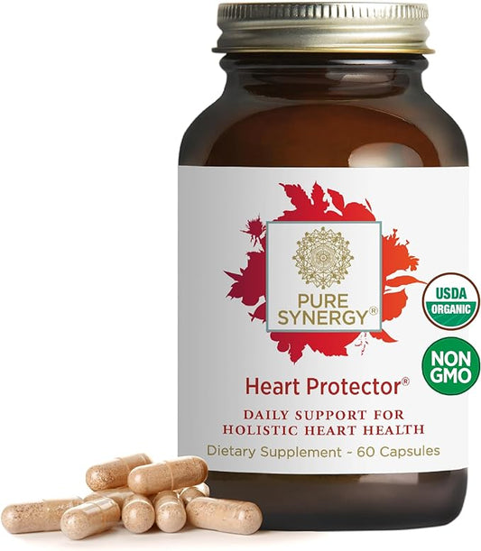 PURE SYNERGY Heart Protector | Organic Heart Health Support | Holistic Heart Supplement with Organic Hawthorn Berry, Resveratrol, and Nattokinase | For Heart, Blood, and Vascular Support (60 Capsules)