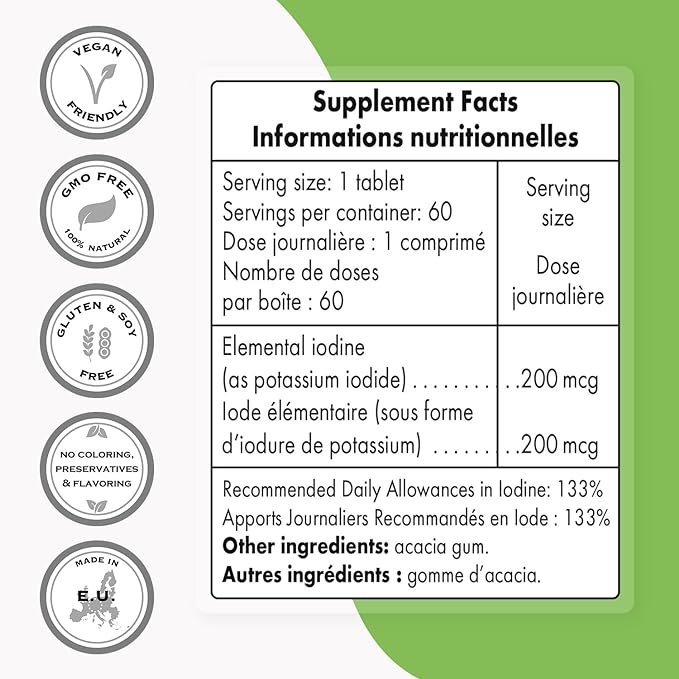 SuperSmart - Potassium Iodide KI 200mcg per Day (Stable Iodine) - High Potency Shield | Non-GMO & Gluten Free | 60 Tablets