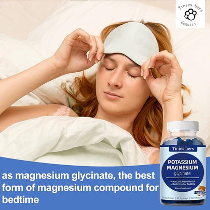 Potassium Magnesium Gummies, Potassium Gummies Sugar Free for Adults Kids, Support Leg Cramps & Muscle & Heart Health, Magnesium Glycinate Gummies Best for Bedtime, Vegan, Non-GMO, Berry Flavor, 60