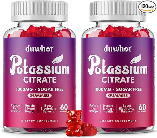 Potassium Citrate 1000mg Gummies, Potassium Supplement for Adults Women & Men, Support Leg Cramps & Muscle Health, 120 Chewables