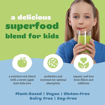 Organifi Kids: Easy Greens - Probiotics for Kids Made with a Delicious Blend of Vegetables and Superfoods - Plant-Based, Vegan, and No Gluten, Dairy, or Soy, 15 Servings