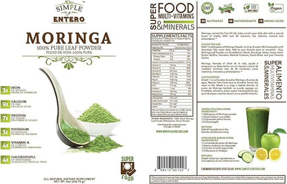 Moringa, 100% Pure Leaf Powder, Vegan, Non-GMO, 8 Oz, Bag