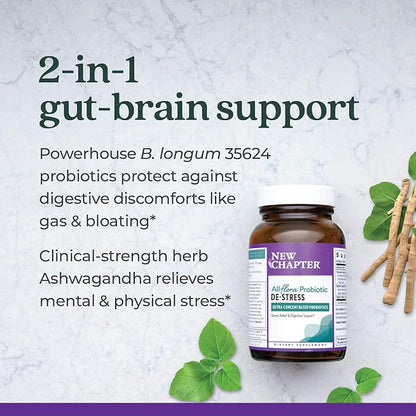 New Chapter All-Flora™ Probiotic De-Stress Formula with Clinical-Strength Ashwagandha - Dual-Action Probiotics for Digestive Health + Herbal Stress Relief Supplement*, 30 ct