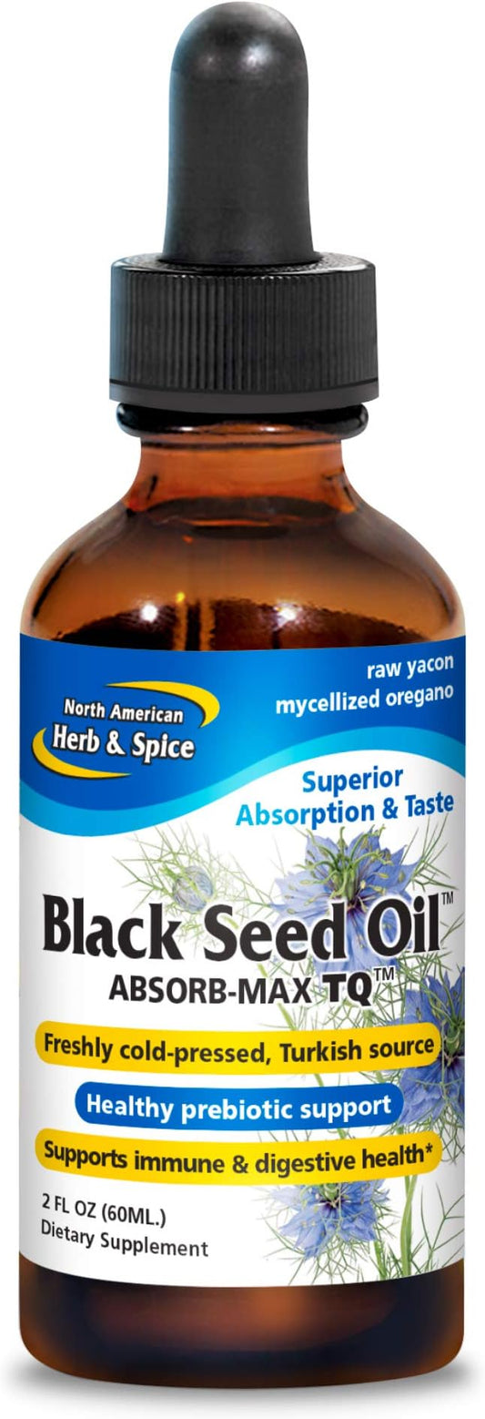 NORTH AMERICAN HERB & SPICE Black Seed Oil Absorb-Max TQ - 2 fl. oz. - Sublingual Mycellized Drops - Immune Support & Digestive Health - Oil of Oregano - Non-GMO - 52 Total Servings