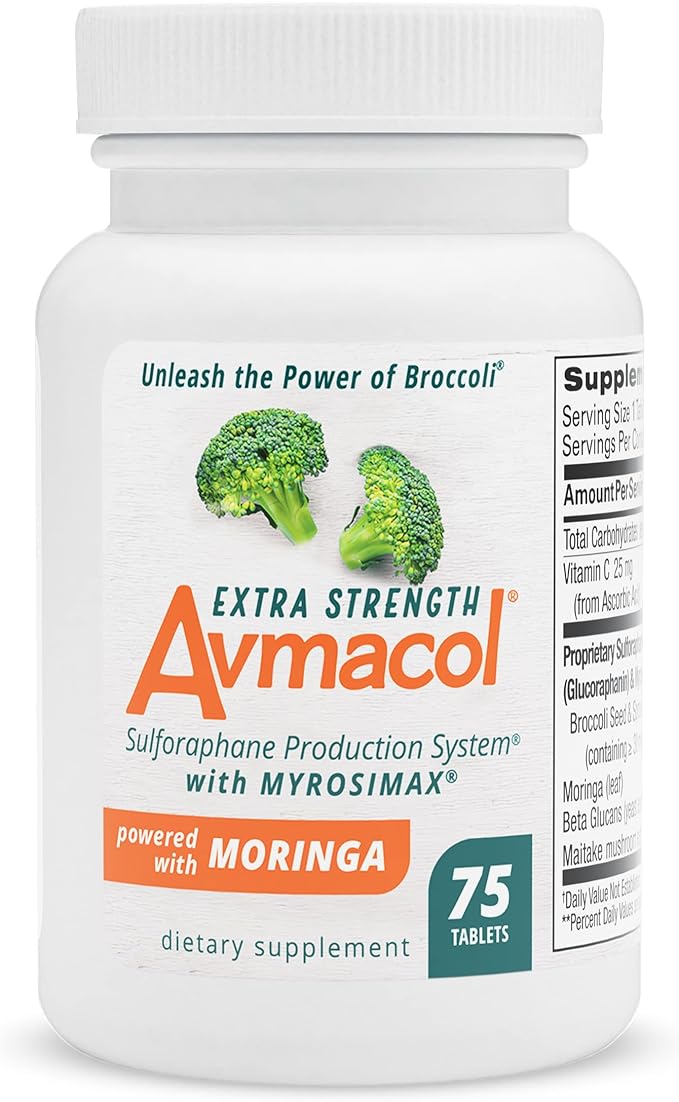 Avmacol Extra Strength #1 Researched Sulforaphane-Producing Brand for Detoxification, Antioxidant Support, Immune Health, Adults & Children, Nutramax Laboratories Consumer Care, Moringa, 75 Tablets