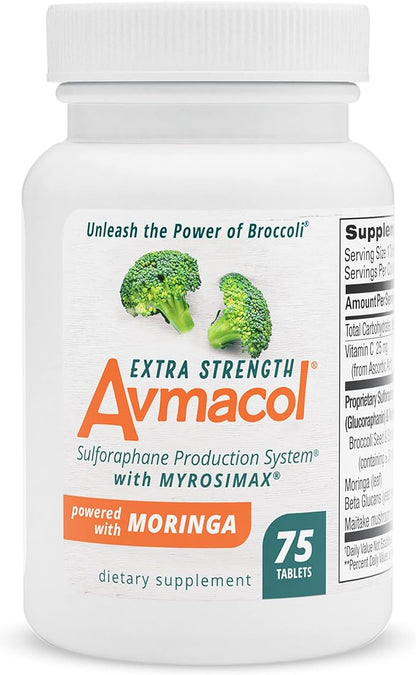 Avmacol Extra Strength #1 Researched Sulforaphane-Producing Brand for Detoxification, Antioxidant Support, Immune Health, Adults & Children, Nutramax Laboratories Consumer Care, Moringa, 75 Tablets