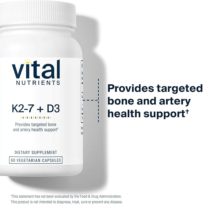 Vital Nutrients Vitamin D3 + K2 | 2000 IU | Vitamin D3 K2 Supplement | Vitamin D Complex for Healthy Calcium Levels, Muscle & Bone Health | Gluten, Dairy, Soy Free | 60 Capsules