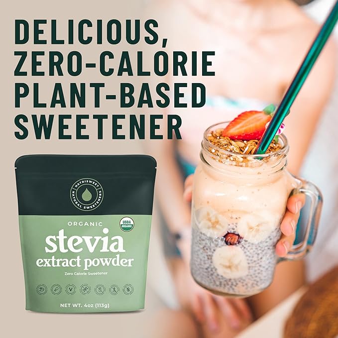 NatriSweet Stevia Powder, 4 oz, Pure Stevia Sweetener with No Additives, No Fillers, Zero Carbs, Zero Calorie, Organic Stevia Powder For Sugar Substitute, 300 Times Sweeter Than Sugar, 800+ Servings