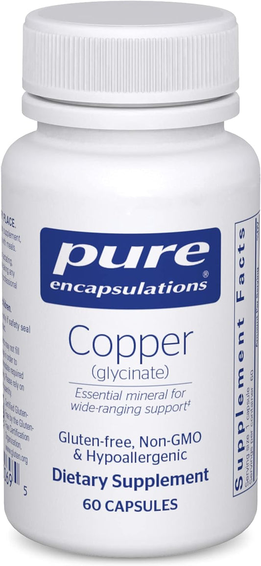 Pure Encapsulations Copper Glycinate 60's - 2 mg Copper Supplement, Supports Red Blood Cell Formation* - Aids Energy Metabolism - Non-GMO & Vegan - 60 Capsules