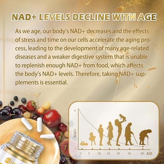 NAD+ 300 mg + Trans-Resveratrol 200 mg, Pure NAD Supplement, Max Absorption, Boosting Supplement for DNA Repair, Healthy Aging, Cellular Energy & Longevity, 60 Capsules