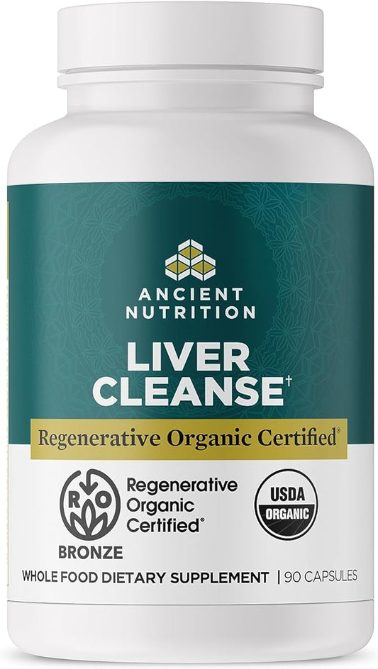 Ancient Nutrition Regenerative Organic Certified Liver Cleanse Supplement, Ancient Herbals Liver Cleanse with Milk Thistle, Burdock Root & Reishi for Optimal Liver Support, Gluten Free, 90 Count