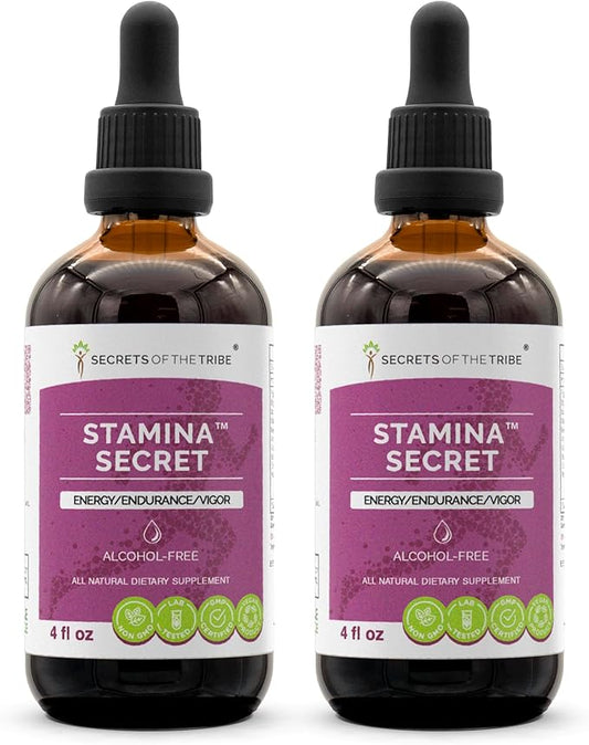 Stamina Secret Alcohol-Free, Glycerite Maca, Schisandra, Eleuthero Siberian Ginseng, Gotu Kola, Barrenwort-Horny Goat Weed, Rhodiola. Tincture, Herbal Extract Energy/Endurance/Vigor 2x4 OZ