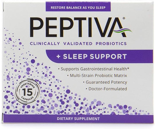 Peptiva 26 Billion CFU Probiotic and Sleep Support - Clinically Validated Multi-Strain Probiotic - Lactobacillus and Bifidobacterium, Melatonin - 15 Count