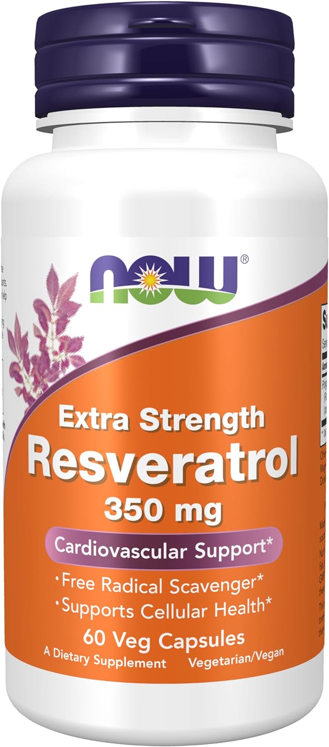 NOW Supplements, Extra Strength Resveratrol 350mg, Natural Trans Resveratrol from 700 mg Japanese Knotweed Extract, 60 Veg Capsule