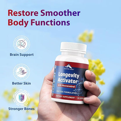 Zenith Labs Longevity Activator Anti-Aging Supplement Dietary Supplement, Natural Antioxidants with Resveratrol - Supports Immune Function and Healthy Memory