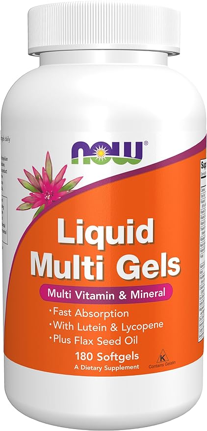 NOW Supplements, Liquid Multi Gels with Lutein and Lycopene, plus Flax Seed Oil, 180 Softgels