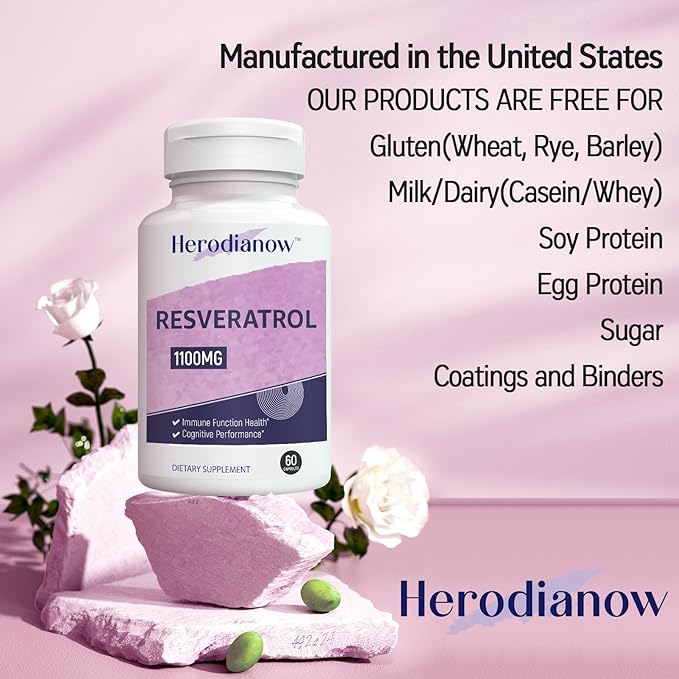 Ultra High Purity Resveratrol, 1100mg Trans-resveratrol Supplement, for Aging, Immune System & Overall Health, 120 Capsule(Pack of 2)