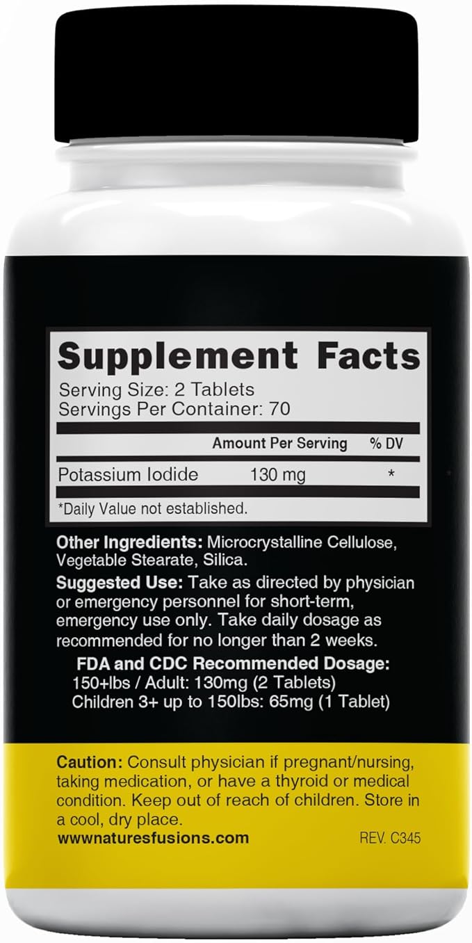 Potassium Iodide Tablets (2 Pack) 130mg - 280 Tablets EXP 10/2032 - Iodine Tablets - Potassium Iodine Pills - YODO Naciente - KI Pills - Potassium Iodine Tablets - Yoduro de Potasio - by Nutri