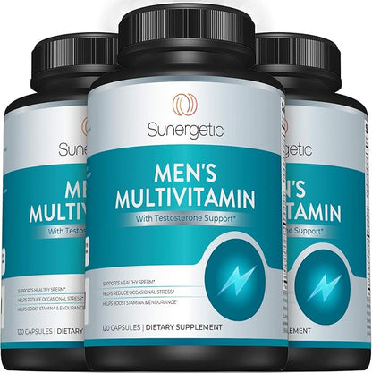 Sunergetic Premium Men’s Support Supplement – Powerful Multivitamin– Supports Energy, Stamina, Endurance & Stress Management – with Zinc, Ashwagandha, Maca, L-Carnitine & Vitamins – 120 Capsules