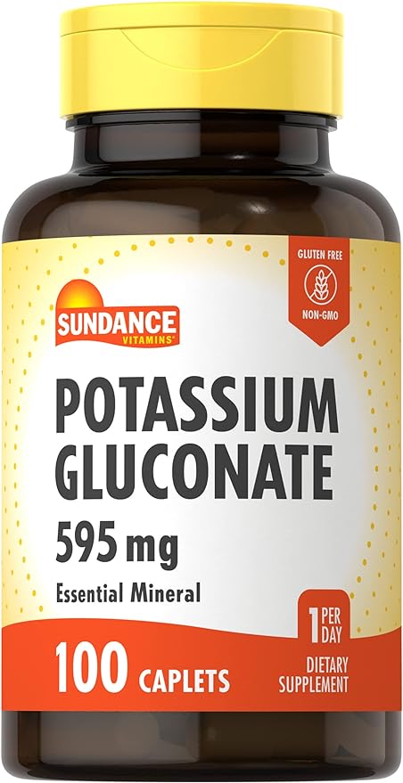 Potassium Gluconate 595mg | 100 Count | Essential Mineral Supplement | Vegetarian, Non-GMO, and Gluten Free Formula | By Sundance