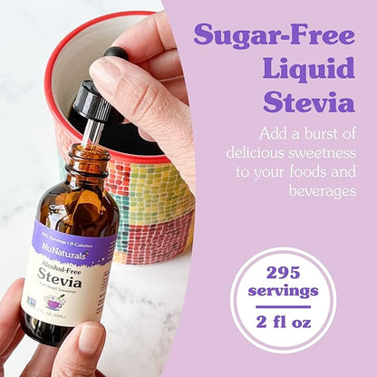 NuNaturals Liquid Stevia, Sugar-Free Sweetener, Plant-Based Sugar Substitute, Zero Calorie, Unflavored, Alcohol Free, 2oz