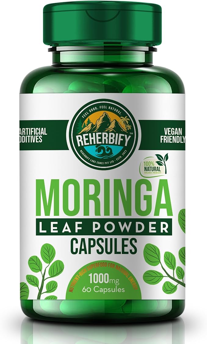 Moringa Capsules by ReHerbify | 1000mg, 60 Capsules | Organic Moringa Oleifera Leaf Powder Supplement for Immunity and Wellness