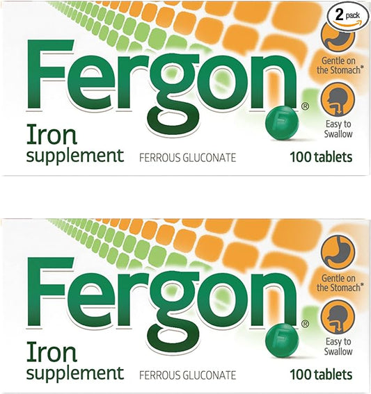 Fergon High Potency Iron Supplement Tablets, 100 Count, Pack of 2